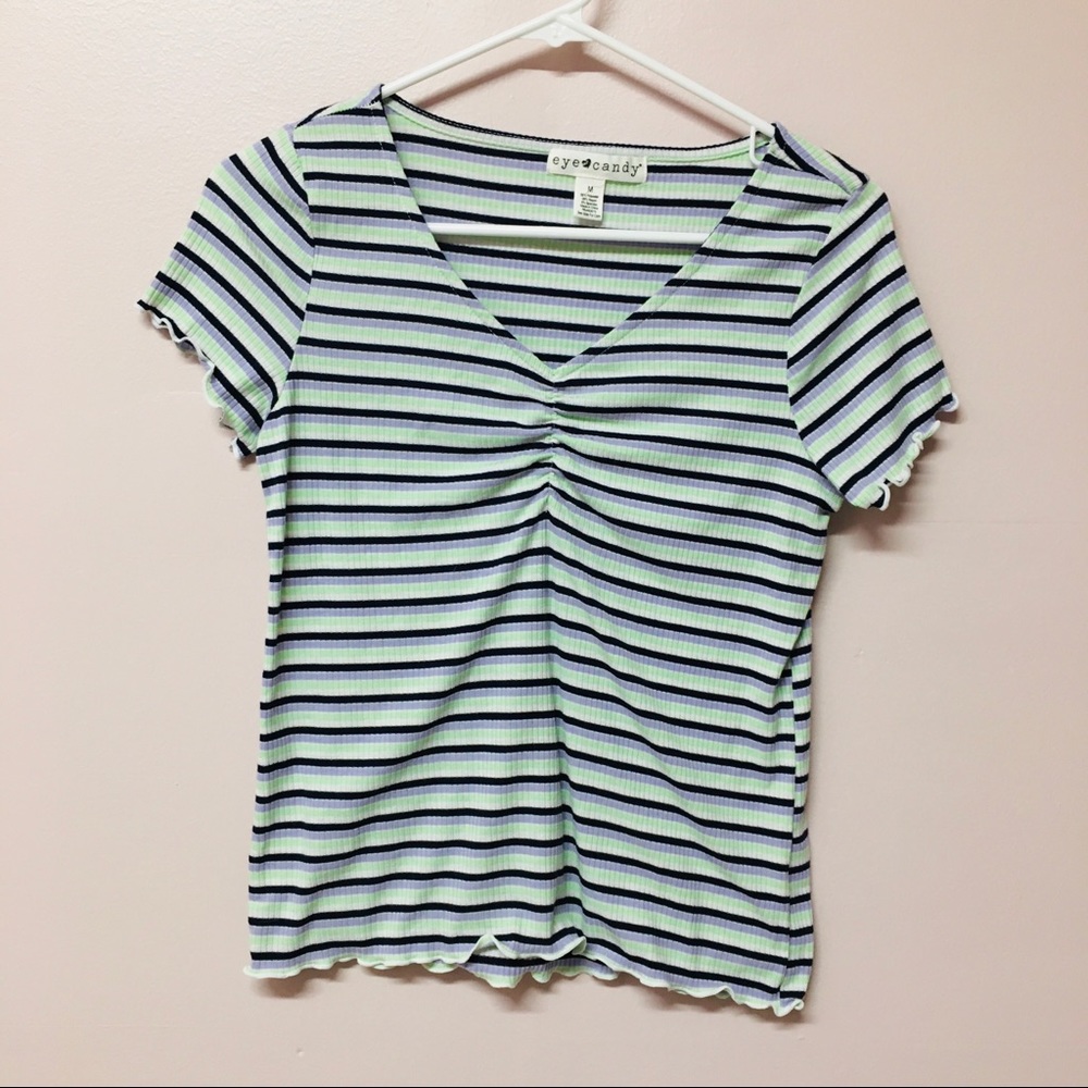 Eyecandy Colorful Ribbed Fitted Top